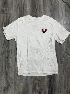 True Religion White Short-Sleeve Tee with Red Logo